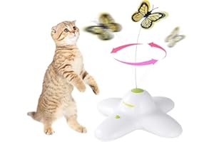 ALL FOR PAWS Interaktives Katzenspielzeug für den Innenbereich, mit 360 ° drehbarem Schmetterling, Schmetterling mit Zwei Ersatz-Schmetterlingen