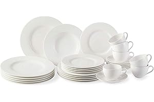 vivo by Villeroy & Boch Group - Basic White Servizio da tavola, coperto per feste, 30 pz, porcellana Premium, bianco, lavabile in lavastoviglie