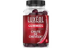 LUXÉOL - Gummies Chute Cheveux - Complément Alimentaire - Aide À Prévenir La Chute - Arômes Naturels Orange & Mandarine - Sans Sucres - Fabriqué En France - Programme 1 Mois - 60 Gummies