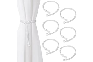 Dalababa 3 Pair Curtain Tie Backs Rope, Polyester Hand-Woven Drapery Holdbacks, Pearl Curtain Tiebacks Straps Buckles for Home Decor (White)