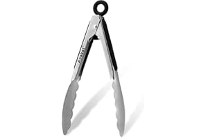 Anaeat 18 cm Mini-Kochzange Edelstahl – Robuste Schraubenfeder-Kochzange mit rutschfestem Silikongriff zum Servieren, Kochen, Backen – Hitzebeständig bis 480 °F (Schwarz)