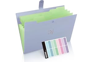 KONVINIT Expandable File Folder A4 Folder Organiser with Snap Button for Office,Plastic Wallet Folder with 5 Pockets, Purple Cover