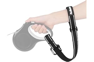 PetBonus Sangle de Poignet pour Chien, Sangle de sécurité pour Laisse rétractable, réfléchissante et verrouillable avec poignée rembourrée Douce réglable pour la Marche (Noir)