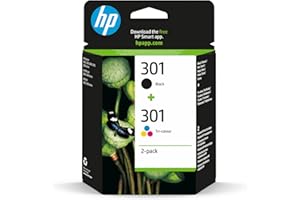HP 301 Pack de 2 Cartouches d'Encre Noire et Trois Couleurs Authentiques (N9J72AE)