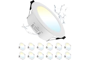 Grebeam Lot de 12 spots LED encastrables - 230 V - 9 W - Ultra fins - Profondeur d'encastrement : 28 mm - Blanc chaud - Blanc neutre - Blanc froid - IP44 - Pour le salon - Trou de 95 à 105 mm