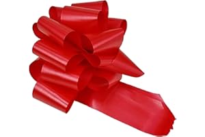 EASY MEDIA confezione da 50 coccarde autotiranti rosse gran fiocco autotirante rosso da antenna specchietto auto, nastro da 5 cm, lunghezza 150 cm per feste, diametro coccarda 16 cm, laurea, matrimonio, eventi