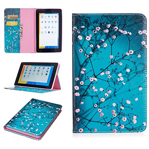 Für Amazon Fire 7 Hülle,SKYXD Leder Klappbar PU Folio Klappbar Schutzhülle [Auto Schlaf/Wach Funktion] Standfunktion Magnet Klapphülle Zubehör Handy Tasche für Amazon Fire 7 (7 Zoll-2015 Modell) Case Bookstyle Flip Leather Cover - Blumen