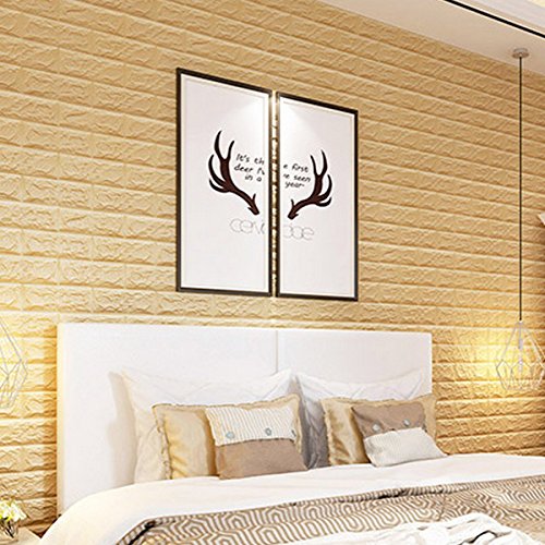 ENKO 3D Ziegelstein-Tapete 60 x 60cm Ziegelstein-Wandaufkleber, Wand-Paneele für Fernsehapparat-Wände Dekoration wasserdicht Weiß 1 Satz (1 pcs) - 6
