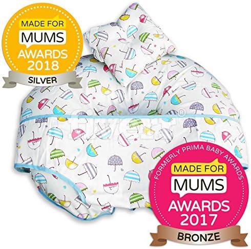 Made for Mums award winning Unique 4 in 1 Premium Cotton Nursing Pillow with FREE Mini Pillow and Baby Harness (UMBRELLA FABRIC)