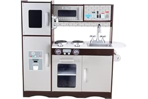 WOODENFUN Cucina in Legno per Bambini con Lavello, Forno e Accessori - Giocattolo dai 3 Anni in Su (Marrone)