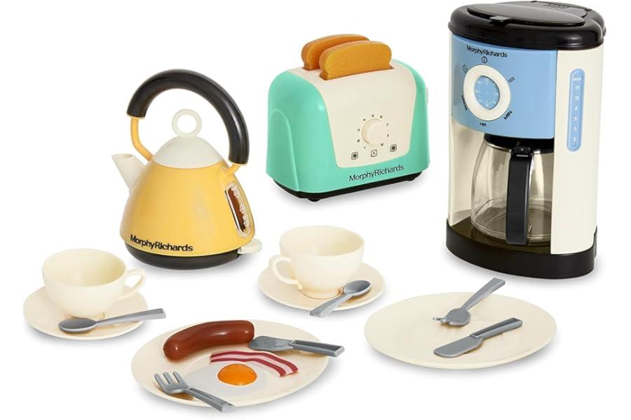 Casdon Morphy Richards Toys. Complete Kitchen Set. Toy Appliance Playset for Kids with Toaster, Coffee Maker, Kettle, Play Food and More. For Children Aged 3+