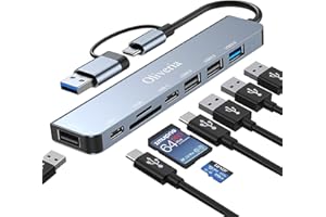 OLIVERIA Hub USB C 3.0, adaptateur multiport 8 en 2 avec lecteur de carte SD & TF, ports 3.0 et 2.0, port de type C pour MacBook Air/Pro, Galaxy, iPad, Windows