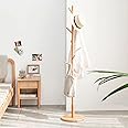 HOME CUBE Wooden Coat Hanger With 8 Hooks Coat Stand, Free Standing Tree Shaped Pine Wood Coat Stand For Coats Hats Scarves Clothes Handbags Round Base Bracket For Living Room & Entryway - Beige