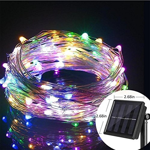 Solar Powered String Lights, 100 LED Starry String Lights, 12 Meters Waterproof 2 V Portable with Light Sensor, for Garden, Home, Wedding, Party, Christmas, Halloween (7 color is 90 lights) , 7 colors