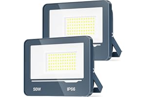 TOPAUBUB LED Strahler Außen 50W 5000LM 2 Stücke - Superhell LED Scheinwerfer Fluter Außen 6500K Kaltweiss Flutlichtstrahler IP66 Wasserdicht Aussenstrahler Hofbeleuchtung für Garten