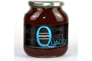 QUALITY ROASTERS COFFEES Miel d'abeille pur 100%. Miel brut. 1 Kg. Produit en Espagne. Non pasteurisé et non chauffé. Artisan de haute qualité. Bocal en verre. Grande variété de saveurs exquises. (Eucalyptus)