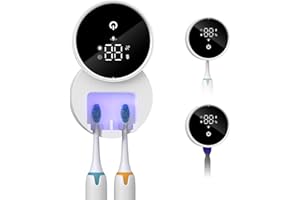 ‎ORIA ORIA UV Zahnbürstenhalter Desinfektionsmittel, Automatischer Zahnbürstenhalter mit Trocknen, Timing, LED-Bildschirm, Kein Stanzen, 1000mAh Wiederaufladbare Wandmontage Elektrischer Bürste Halter