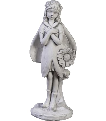 Elfen-Figur Mit Rose Aus Steinguss – Frostsicher Für Den Garten, Höhe 48 Cm, 6 Kg