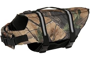 IZEFIA Gilet de Sauvetage pour Chien Manteau de Sécurité La Natation Gilet de Sauvetage pour Flottaison avec Poignée pour Petit Chien Grand Chien Camou3 L