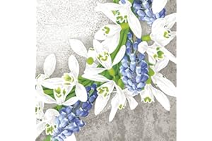 DAISY 3-Ply Flowery Tissue Paper Napkins Serviettes for Decoupage Lunch 33cm x 33cm - Pack of 20 (Snowdrops and Grape Hyacinths Wreath on Concrete)