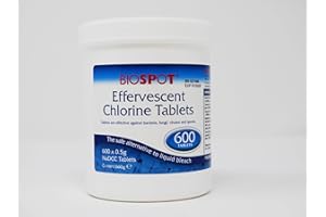 TEST ALL WATER - Biospot Effervescent Chlorine Tablets | Disinfects & Cleans | NaDCC Based | Eliminates 99% Germs | Fast Dissolving | 600 Tabs per Pot | Tablet Diameter: 16mm