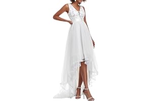 Ever-Pretty Robe de Cocktail Femme Longue Asymétrique High Low Col V Tulle Paillettes Soirée 00793