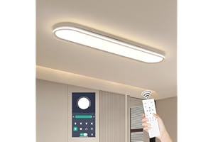 NAROUME 95CM Dimmable Metal LED Ceiling Light,Slim, Edge Lit - 55W Full Spectrum Linear Ceiling Lamps,3000-6500K Modern Ultra Thin Low Profile Light Fixture for Kitchen, Bedroom & Office Hallway (White)
