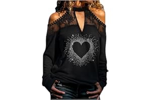 CSKJ Bluse Damen Elegant Lässig Spitzen Oberteile Frauen Glitzer Top Totenkopf Druck Langarmshirt Damen Sexy Spitzenbluse Patchwork Frau Sweatshirt Slim Tshirt Mädchen Kurzarm/Langarm Bluse Tunika Shirts