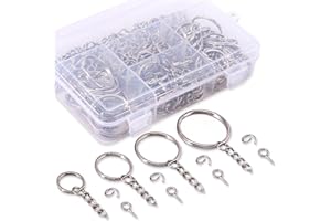 Swpeet Kit di 300 Anelli Portachiavi - 100 Con Catena, 100 di Salto, 100 Perni a Vite per Gioielli - 3/5, 4/5, 1, 6/5 Pollici