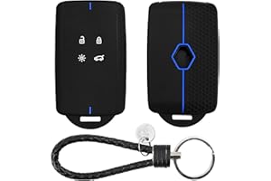 JESIAH Car Key Cover for Renault, 4 Button Car Key Card Case Soft TPU Silicone Key Fob Cover Compatible with Clio Megane Koleos Kadjar Captur Espace Dacia Duster (Blue)