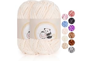 Aeelike Lot de 2 Pelotes de Laine Chenille épaisse pour Crochet, Super Moelleuse, Grosse Laine à Tricoter à la Main pour Couverture de Bébé, pour écharpes, Chaussettes, Sacs, Blanc Rose