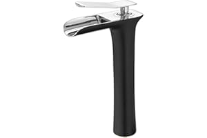 Beelee BL9009BH Grifo antiguo de una sola manija de la cascada Grifo grande del fregadero del cuarto de baño, Negro&cromo