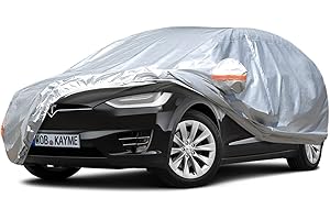 kayme Bâche Voiture Étanche Respirante Compatible avec Tesla Model X (2015-2023), 6 Couches Housse de Protection Voiture Extérieur, Contre Pluie Soleil Poussière avec Zip et Doublure en Coton.