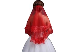 ZEALMAX Classic Red Bridal Headscarf Wedding Veil, Simple Long Lace Veil See Through Headpiece for Women