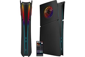 ElitePlay Façade numérique fine noire avec lumières LED et grilles d'aération de rechange pour Playstation 5 Slim Digital Edition