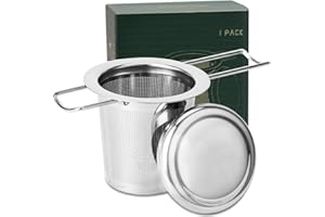 HAUSPROFI Tee-Ei, 304 Edelstahl Teesieb mit Deckel und faltbarem Griff, Teefilter für Teekannen, Tassen, Tassen zum Aufbrühen von steilenden losen Blättern, 1 Packung