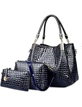 Coofit Damen Handtasche, Lackleder Tasche mit Alligator Muster, 3-teiliges Set mit Crossbody Tasche und Geldbeutel