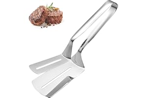 WSAMJIN Barbecue Grillzange, Edelstahl Grill Clip Premium Steakklemme Mehrzweck BurgerZange Doppel Pfannenwender Salat Grill Speisen Clip für gebratenes Steak, Hamburgerfleisch, gebratenen Fisch