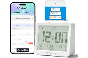 Meross Igrometro Termometro WiFi, Termometro Ambiente Interno WiFi con Ampio Display, Notifica Remota, Compatibile con Matter, Apple HomeKit, Alexa e Google Home (Con Hub)