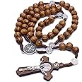 Rosary Corner Original handmade wooden Cross Necklace Beads Wood Catholicism Gift Religious Prayer Beads for Chruch (Brown)