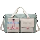 Storite Travel Duffel Bag with Shoe Compartment, Pista Green, 44x31x17 cm | Water Resistant Nylon, Multi-Pocket Design, Wet P
