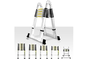 ‎IZRIELAR Izrielar Teleskopleiter 5M, Faltbar Mehrzweckleiter Leiter Aluminiumleiter, JZ250D Rutschfester Ausziehbare Stehleiter, 2,5M+2,5M Faltbar Stehleiter, Stabil Sprossenleiter bis 150KG, Silber