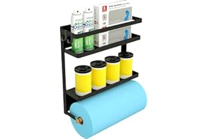 GRAFFITIMASTER Porte-serviettes en papier avec étagère, étagère magnétique 2 en 1, porte-serviettes en papier rustique robuste avec 2 crochets amovibles, porte-mouchoirs pour abri de jardin, garage, établi, cuisine,