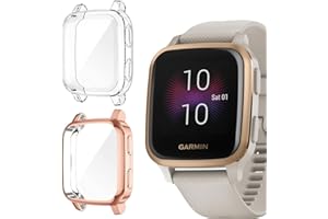 Niboow Cover [2 Pezzi] Compatibile con Garmin Venu Sq/Music, Con Pellicola Protettiva, Ultra Sottile TPU Custodia, Morbida Custodiain Compatibile con Garmin Venu Sq/Music-Oro Rosa+Trasparente