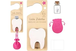SPERMUOY Zahnfee Türhänger Zahnfee geschenke mädchen,Holz 3D Andenkenbox für Verlorene Zähne,Verlorenen Zahn Kinder Geschenke Souvenir Zubehör Ermutigendes Geschenk für Raumdekoration(Mädchenstil)
