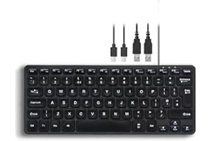 Perixx PERIBOARD-416 Wired Mini USB Keyboard with 4 Hubs - Scissor Keys - Big Print Keys - Detachable USB-A Cable - UK English