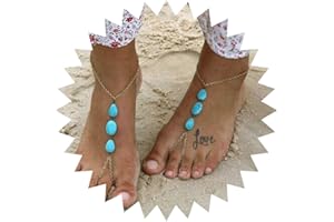 Wendalern Boho Blu Ovale Turchese Perline Cavigliera Dainty Caviglia Catena Oro Cavigliera Spiaggia A Piedi Nudi Sandali Gioielli Piede Per Le Donne Ragazze Adolescenti