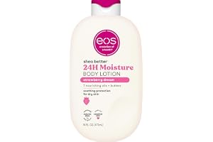 Eos Shea Better Body Lotion Jordgubbsdream, 24 timmars fukt hudvård, lätt och icke-grå, tillverkad av naturlig shea, vegan, 40 ml