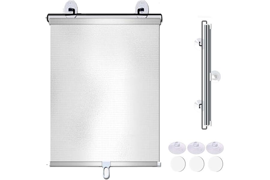 Suction Cup Roller Blinds for Windows, Blackout Roller Blinds, No Drilling Sunshade Thermal Insulation and Sun Privacy Screens with UV Protection Waterproof Fabric (silver,40x125cm)