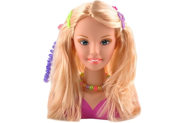 KRUZZEL 23437 Tête de coiffage rotative pour cheveux blonds pour enfants à partir de 3 ans